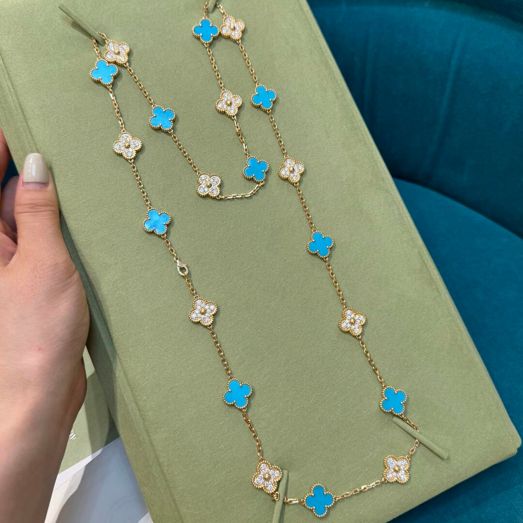 VCA CLOVER 20 MOTIFS TURQUOISE DIAMOND NECKLACE
