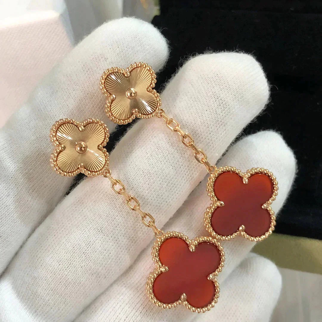 VCA CLOVER 2 MOTIF LASER CARNELIAN EARRINGS