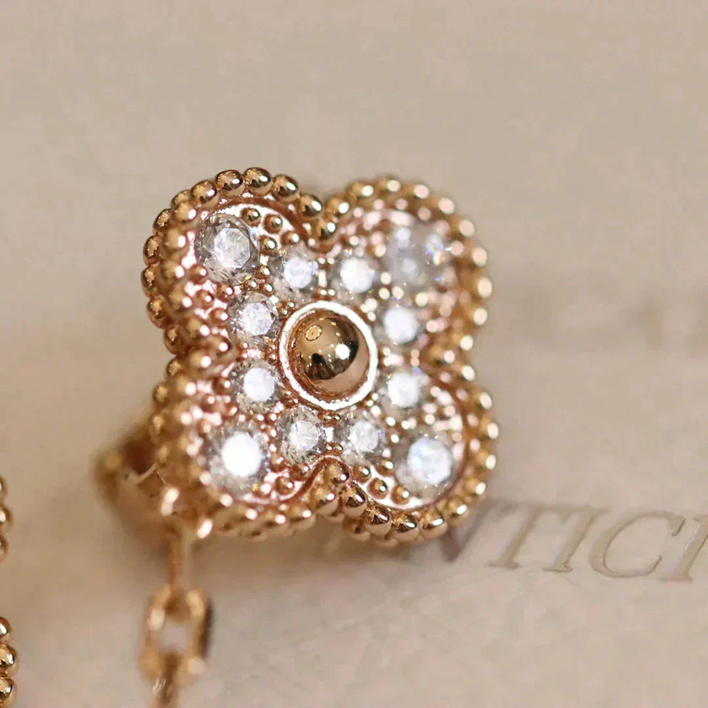 VCA CLOVER MEDIUM 1 MOTIFS FUll DIAMOND EARRINGS