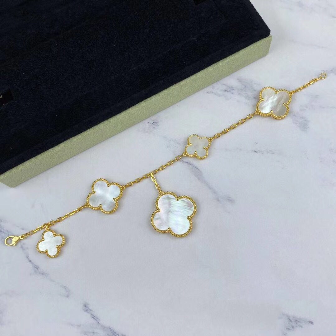 VCA MAGIC CLOVER MOP GOLD BRACELET 5 MOTIFS