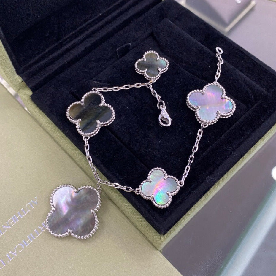 VCA CLOVER 5 MOTIFS SIVLER DARK MOP BRACELET
