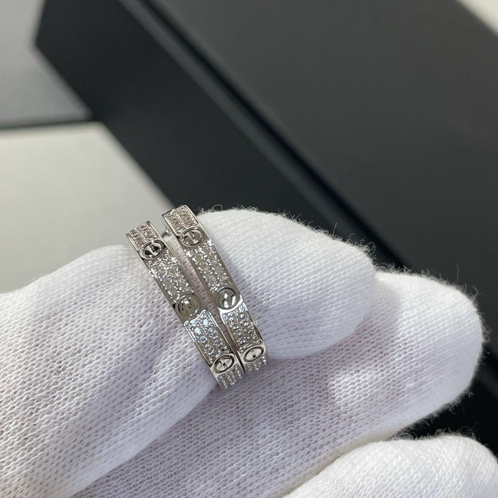 CARTIER LOVE DIAMOND SILVER HOOP EARRINGS