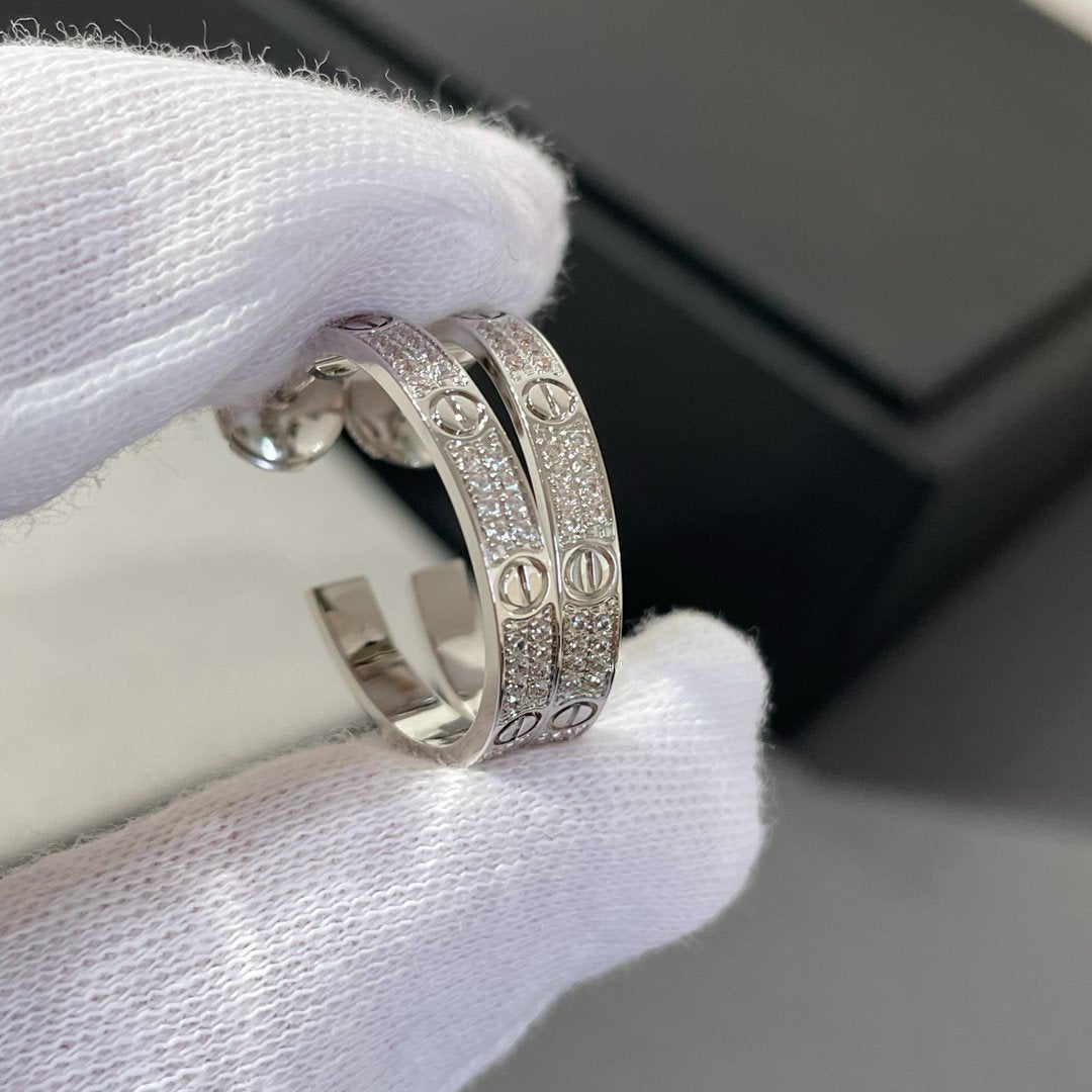 CARTIER LOVE DIAMOND SILVER HOOP EARRINGS