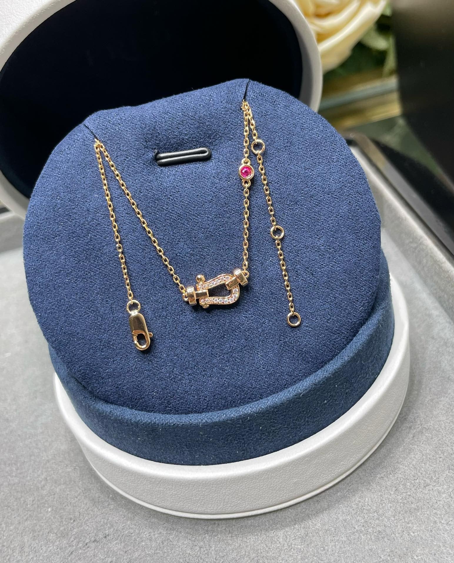 FRED FORCE 10 DIAMOND PINK GOLD NECKLACE