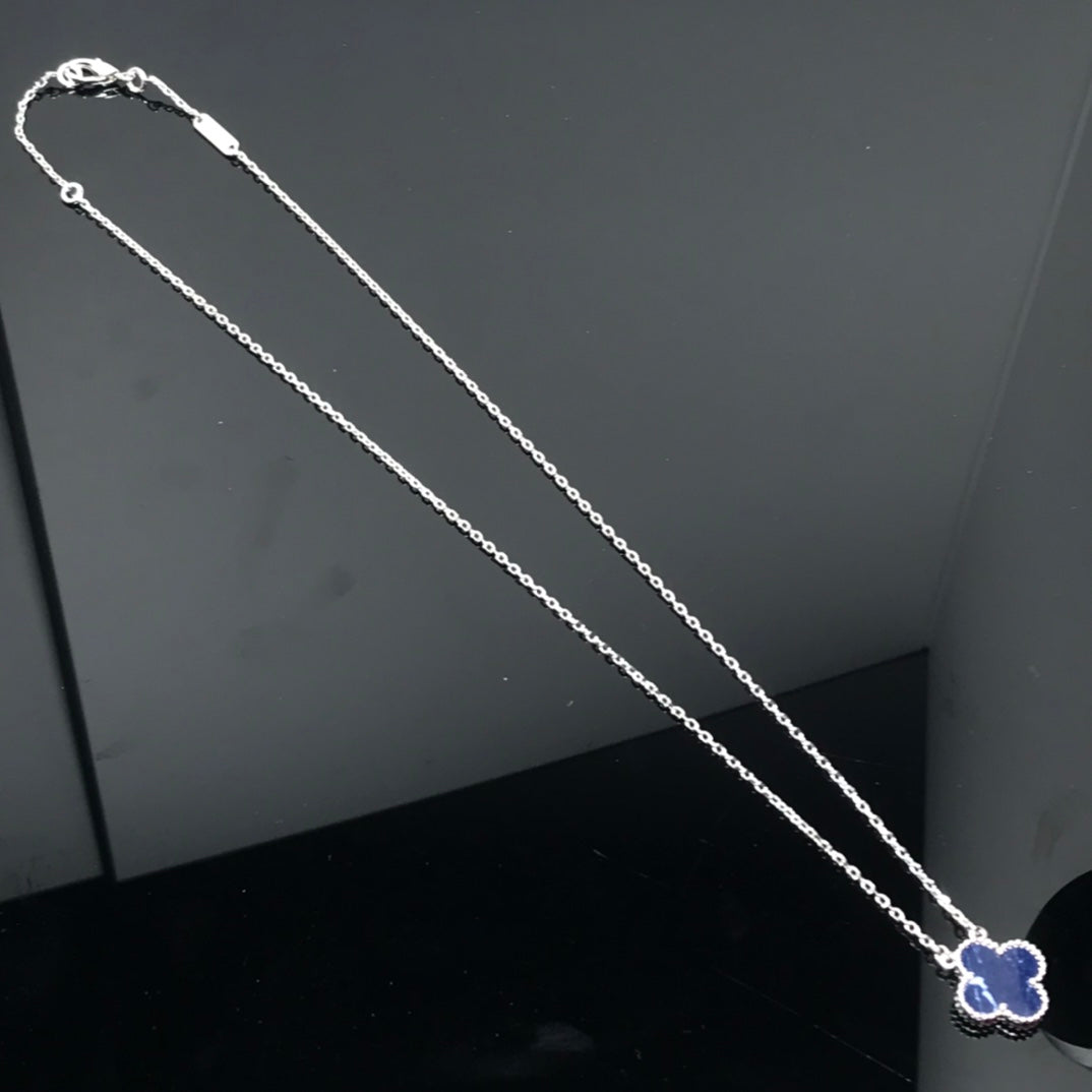 VCA CLOVER PIETERSITE SILVER LONG NECKLACE
