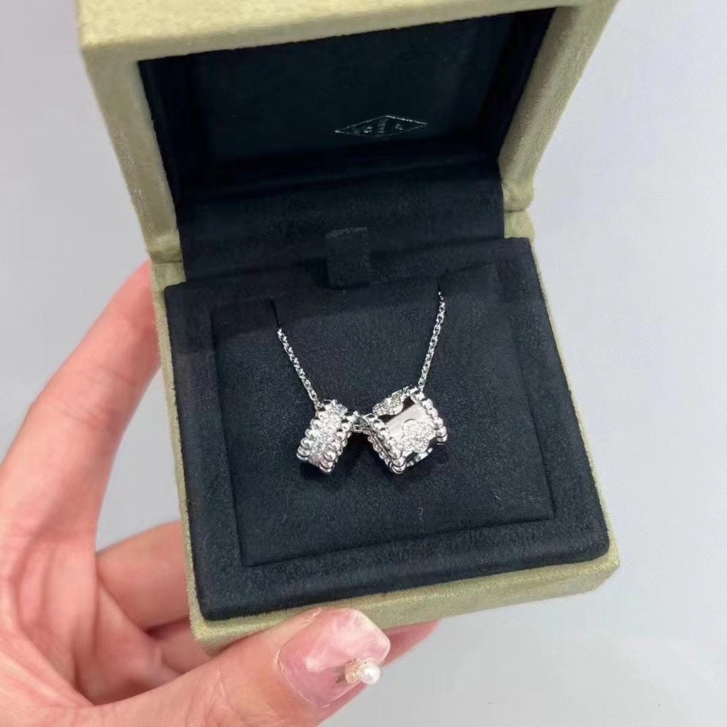 VCA PERLEE DOUBLE PENDANT SILVER DIAMOND NECKLACE