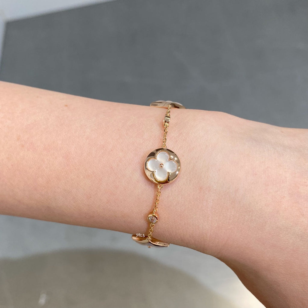 LOUIS VUITTON STAR AND SUN 4 MOTIF WHITE MOP PINK GOLD BRACELET
