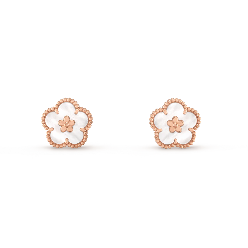 VCA LUCKY PINK GOLD WHITE MOP EARRINGS