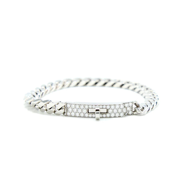 HERMES KELLY CHAIN SILVER DIAMOND BRACELET