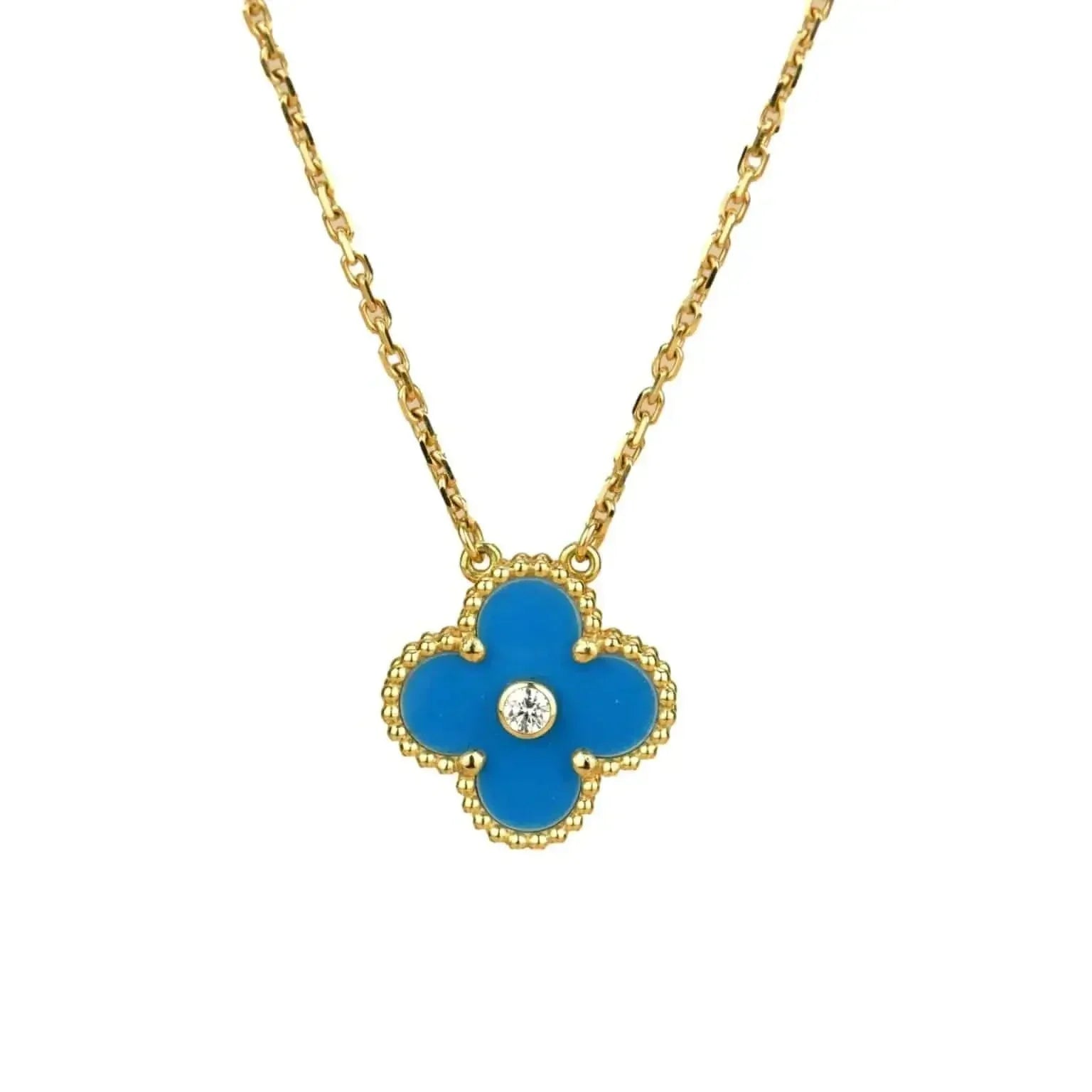 VCA CLOVER 15MM DIAMOND AND BLUE AGATE NECKLACE
