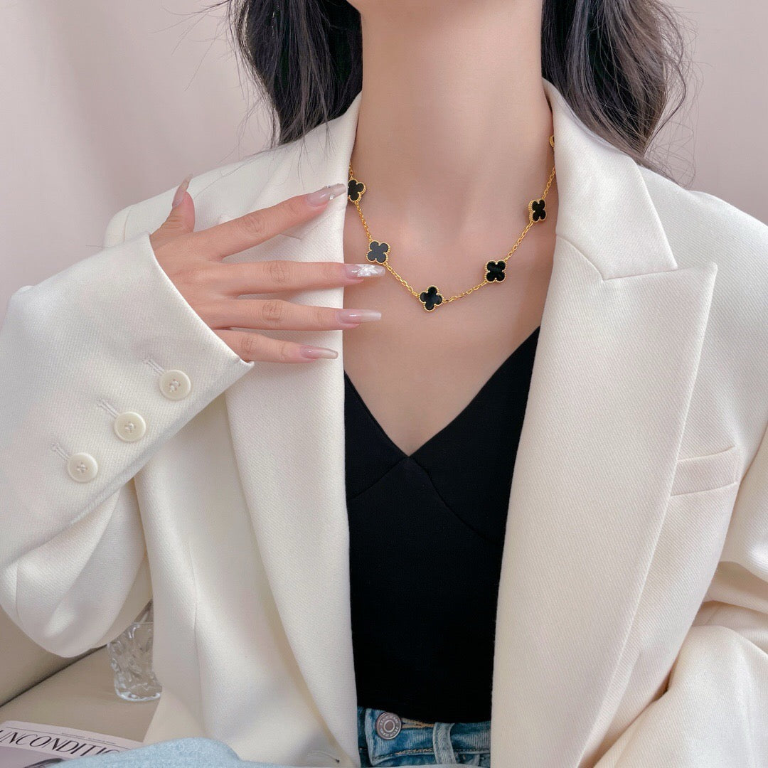VCA CLOVER 10 MOTIFS ONYX NECKLACE