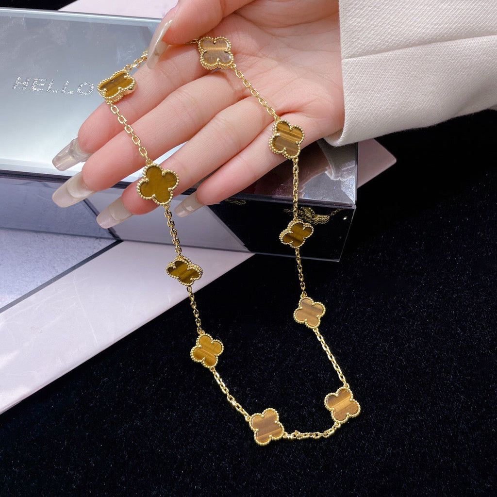 VCA CLOVER 10 MOTIFS TIGER EYE NECKLACE