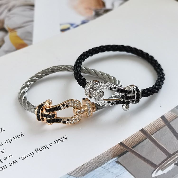 FRED FORCE LARGE HORSESHOE BLACK WHITE DIAMOND BRACELET ROSE GOLD