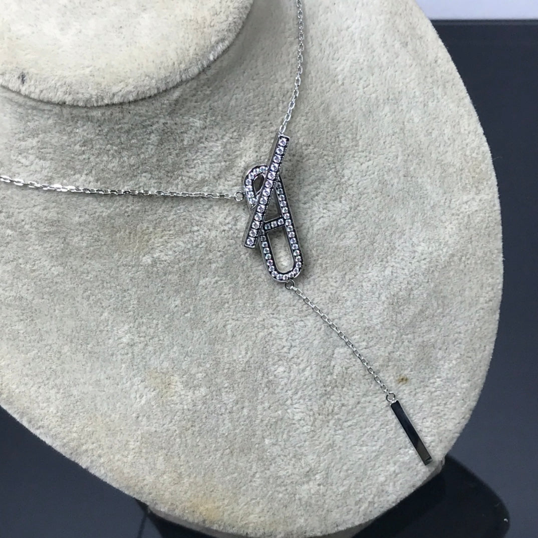 HERMES HM NECKLACE PLATINUM ROSE GOLD DIAMOND