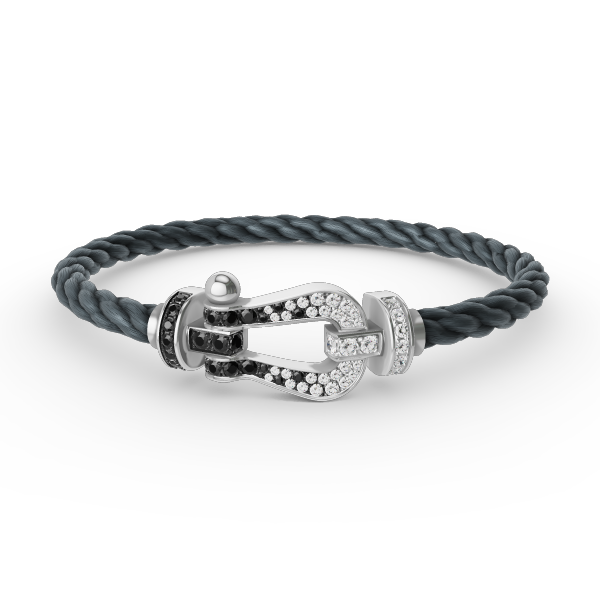 FRED FORCE LARGE HORSESHOE BLACK WHITE DIAMOND BRACELET SILVER
