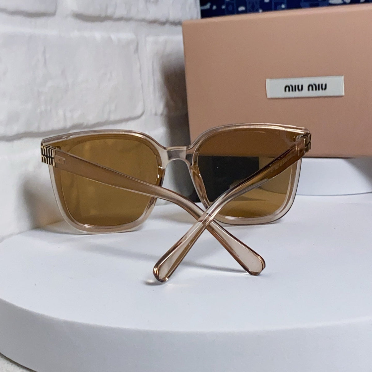 MIU MIU GLIMPSE SQUARE SUNGLASSES 554613 IN BROWN CLEAR ACETATE