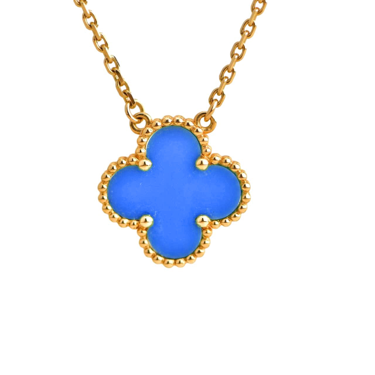VCA CLOVER 15MM BLUE AGATE NECKLACE