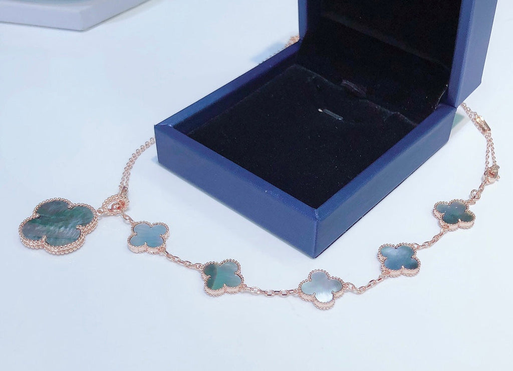 VCA COMBINED BRACELET 5 MOTIFS AND NECKLACE DARK MOP ROSE GOLD