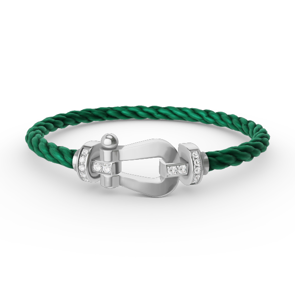 FRED FORCE LARGE HORSESHOE HALF DIAMOND BRACELET SILVER